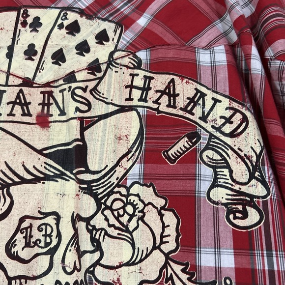 Lucky 13 Ride Culture Plaid Red Button Up Short Sleeve Shirt 2XL Dead Man's Hand - Picture 13 of 16